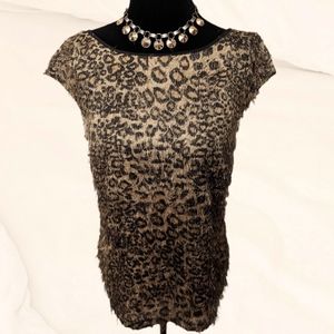 ANN TAYLOR Faux Fur Leopard Print Capped Sleeved Top NWT Size (6)